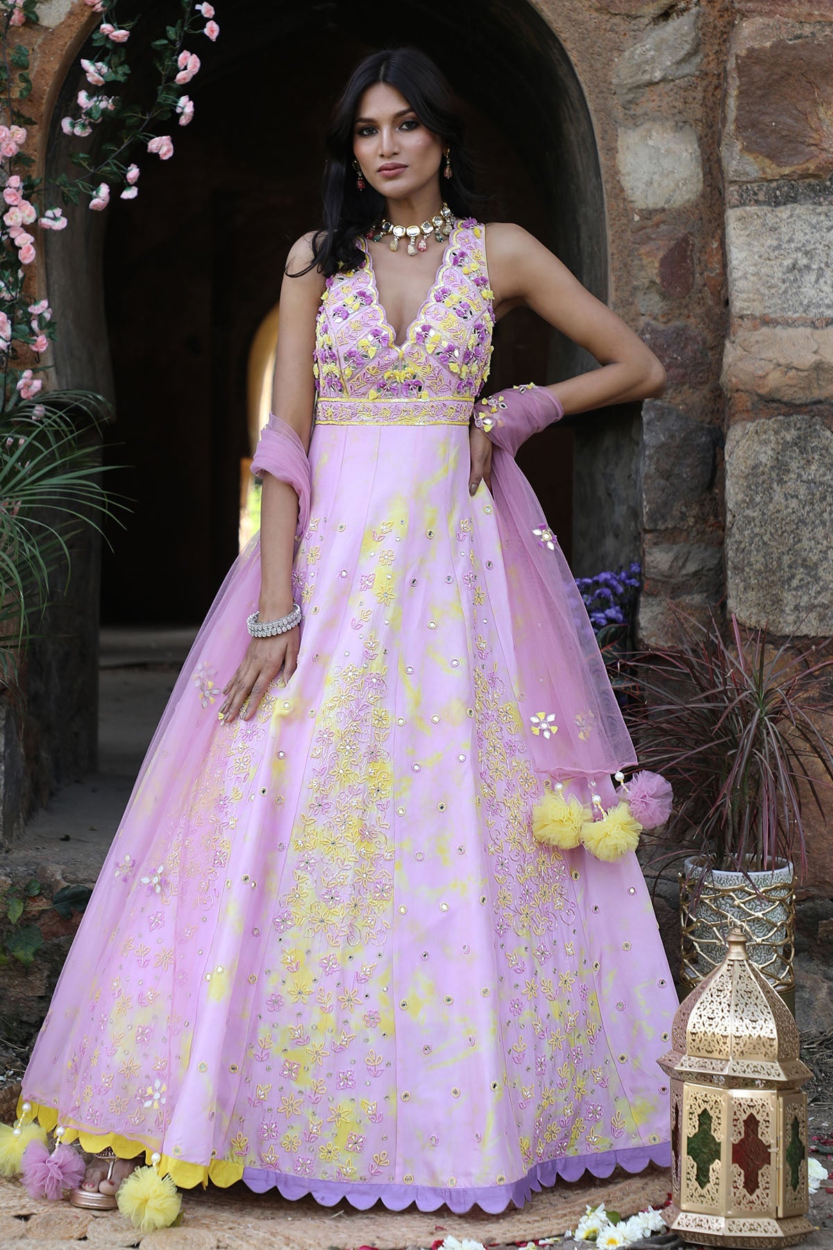 Buy Lilac Mirror Work Anarkali Set by Nitisha Kashyap for women online at ScrollnShops